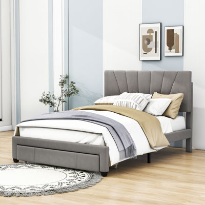 Lavoix Queen Size Upholstered Platform Bed with a Big Drawer -  Latitude Run®, 85A7CAE953BC458AB9C2A7890DDFA1FB