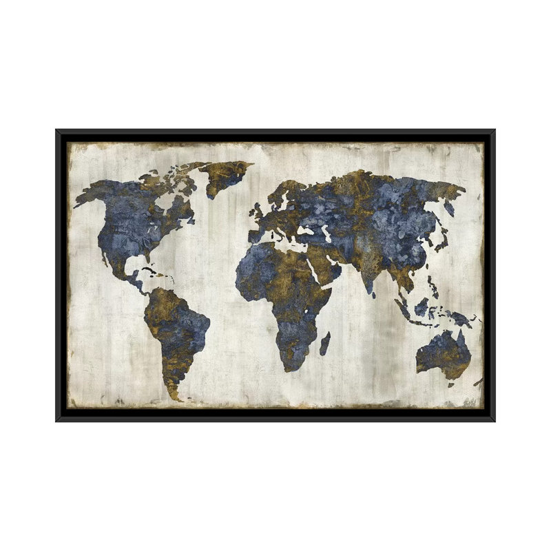 «The World I», impression sur toile, H 40 po x l 60 po x P 1,5 po, Toile avec cadre noir, Pas de tapis