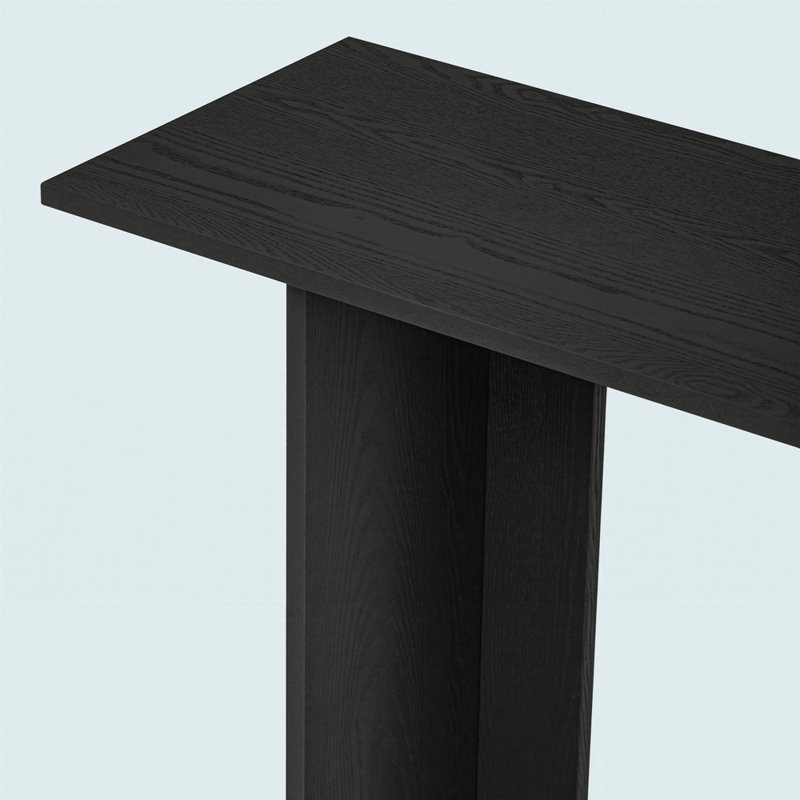 Modern And Curved Design Ash Veneer Console Table With Shelf, Black