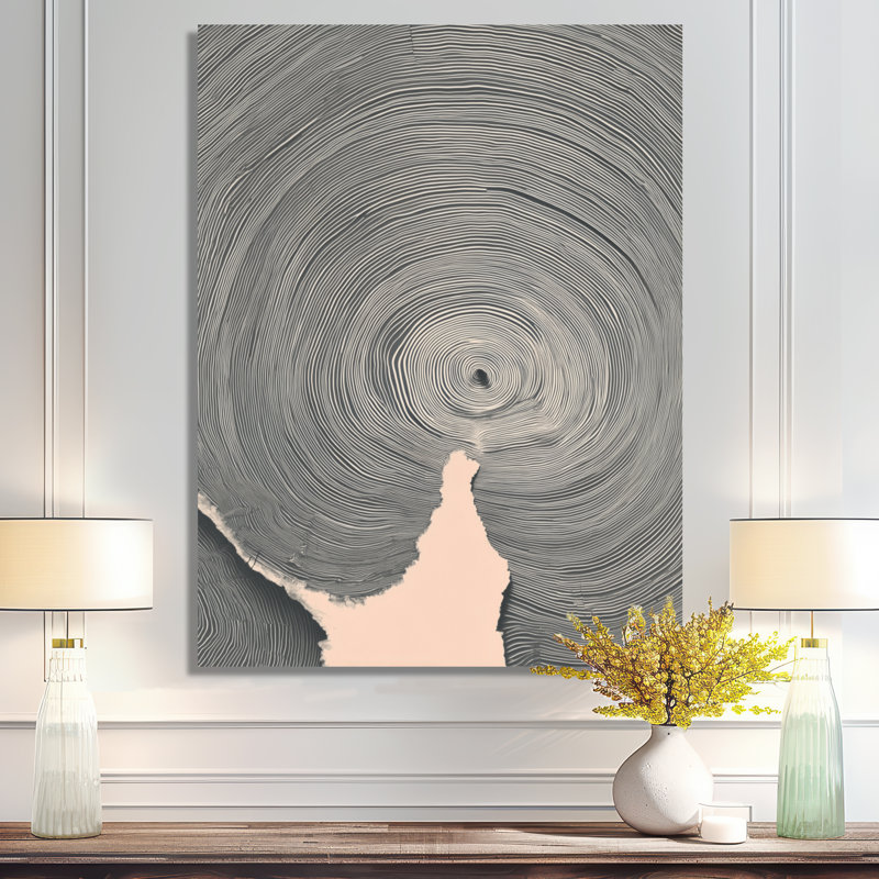 Spirale gris Rift sur glissade sur bois - art mural minimaliste sur toile, art mural encadré gris minimaliste, Toile tendue