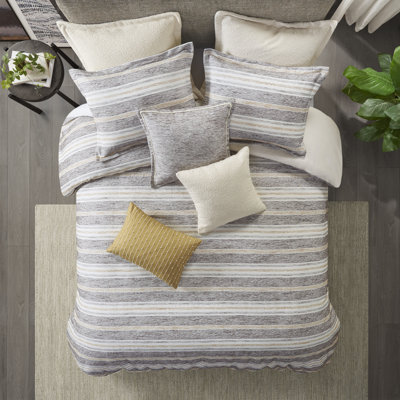 Oasis Oversized Chenille Jacquard Striped Comforter Set With Euro Shams And Throw Pillows