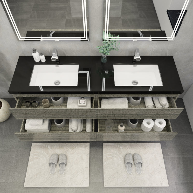 Kirker 72" Wall-Mounted Double Bathroom Vanity Set, Glossy Ash Gray