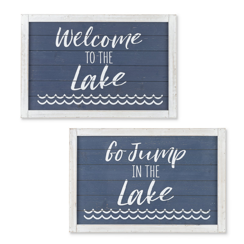Set of 2 23.63-inch Long Wooden Lake Themed Signs