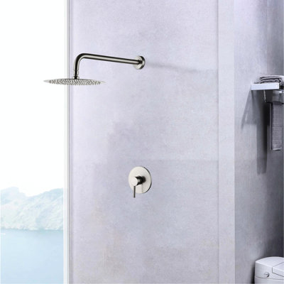 Brushed Nickel Shower Faucet Wall Mounted With Included Valve - Brass Production Configuration