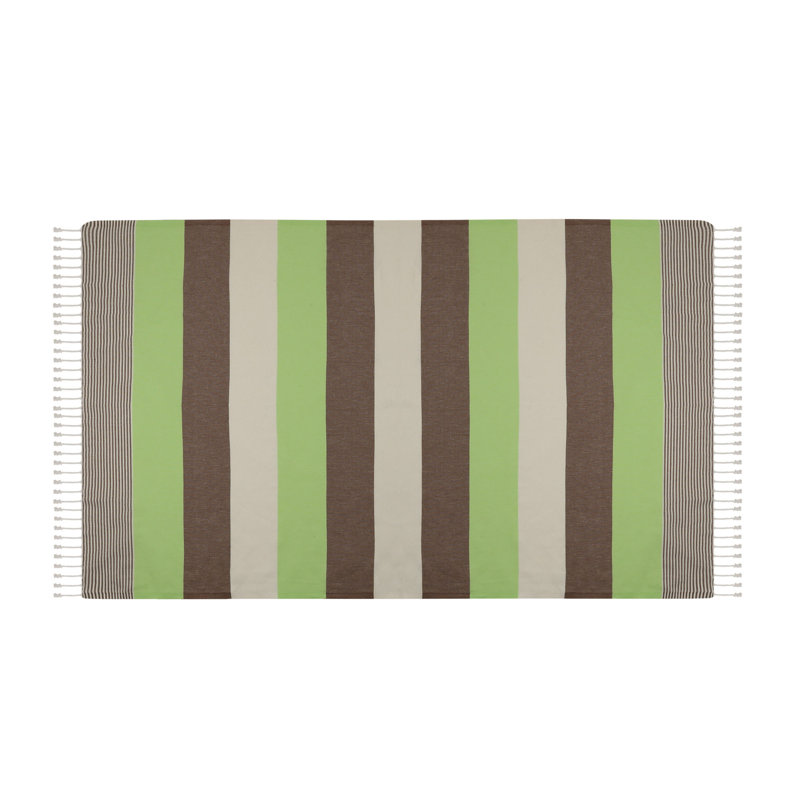 Serviette de plage 100% coton Clery, Vert / écru / brun
