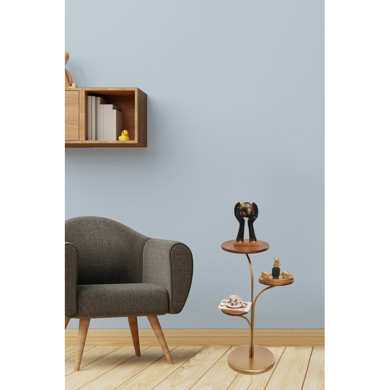 Table de bout en bois massif Thurros, Or, Noyer
