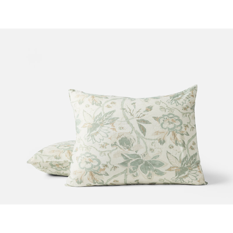 Sea Bloom Print Duvet Cover, King, Natural w/Sage