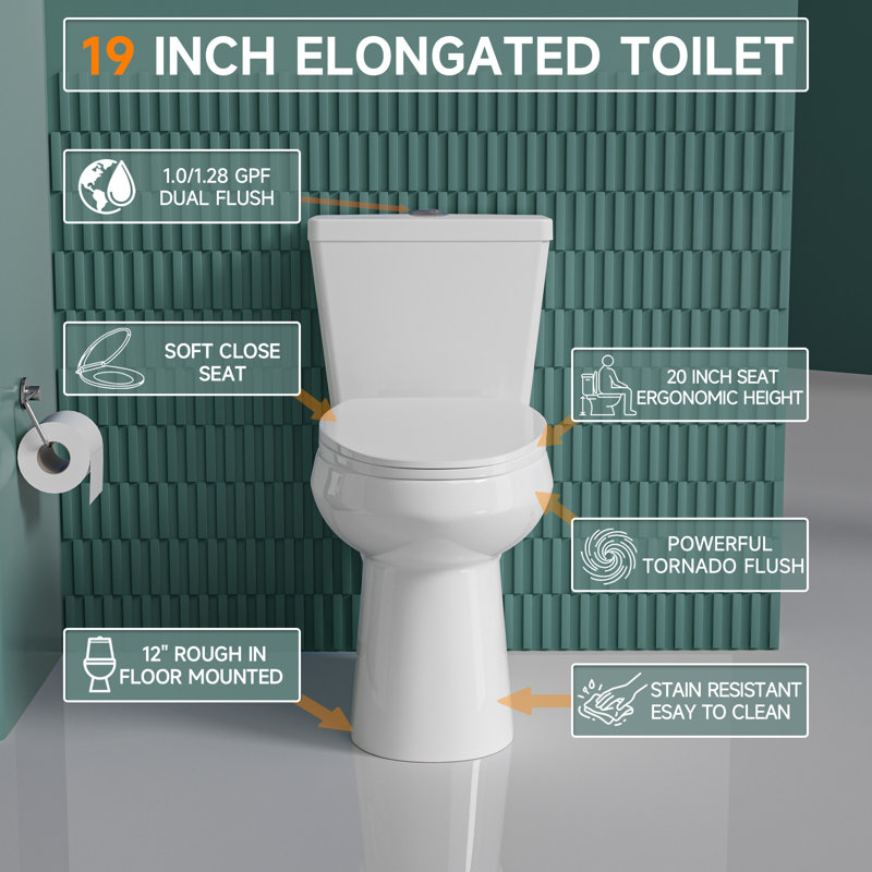 Toilette allongée deux pièces 19 po ADA Comfort Hauteur