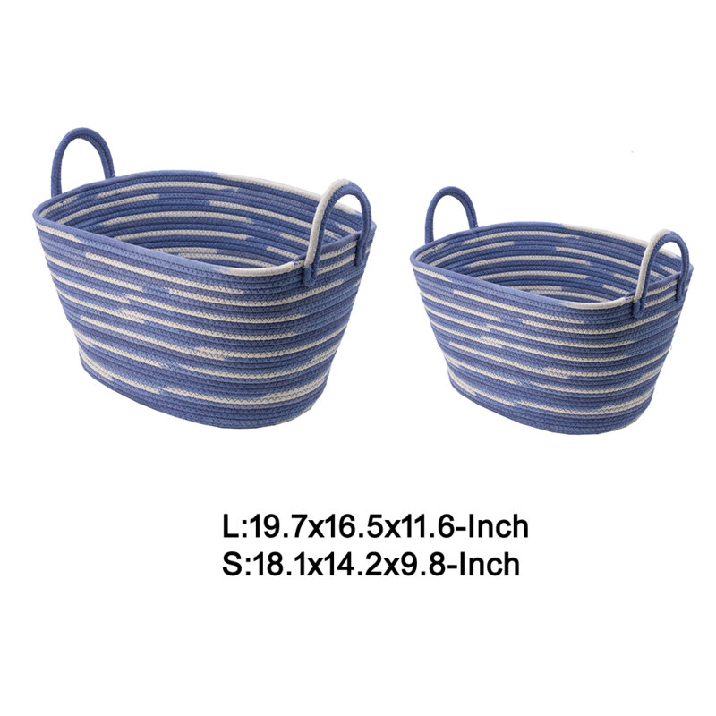 Ensemble de 2 paniers Benny, motif rayé, coton bleu-blanc 20 18 pouces