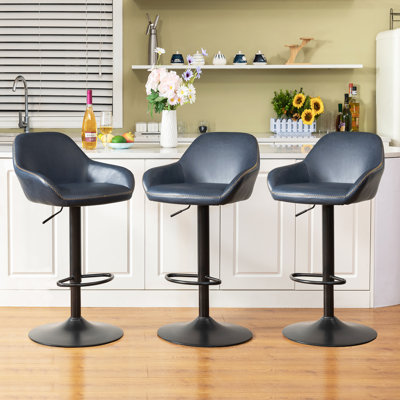 Mid-Century Modern Leatherette Gaslift Adjustable Swivel Bar Stool