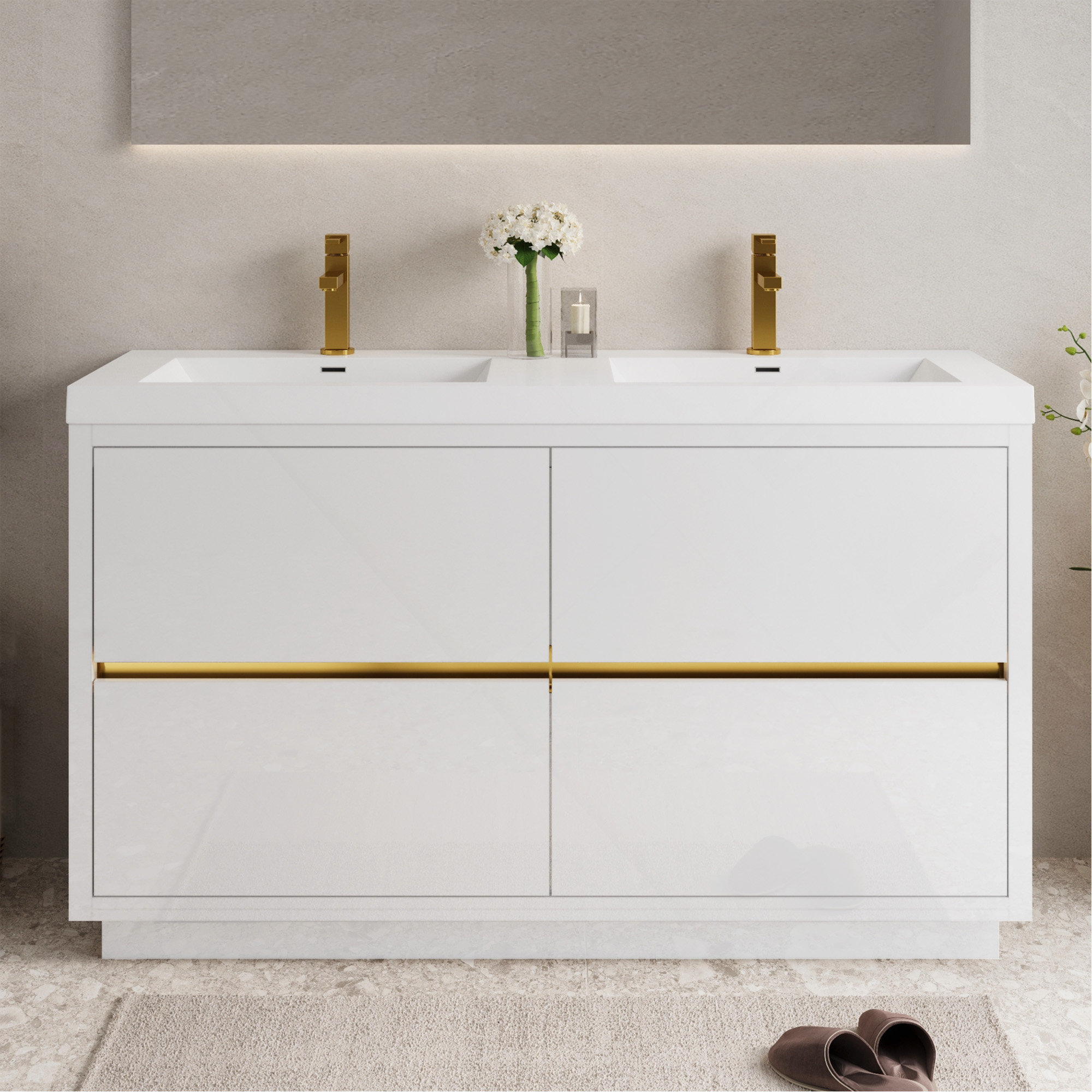 Corrigan Studio® Freestanding Bathroom Vanity With Double Sinks ...