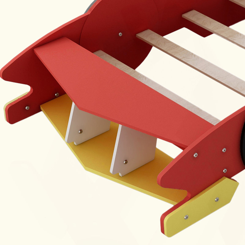 Race Car-Shaped Platform Bed With Wheels, Red