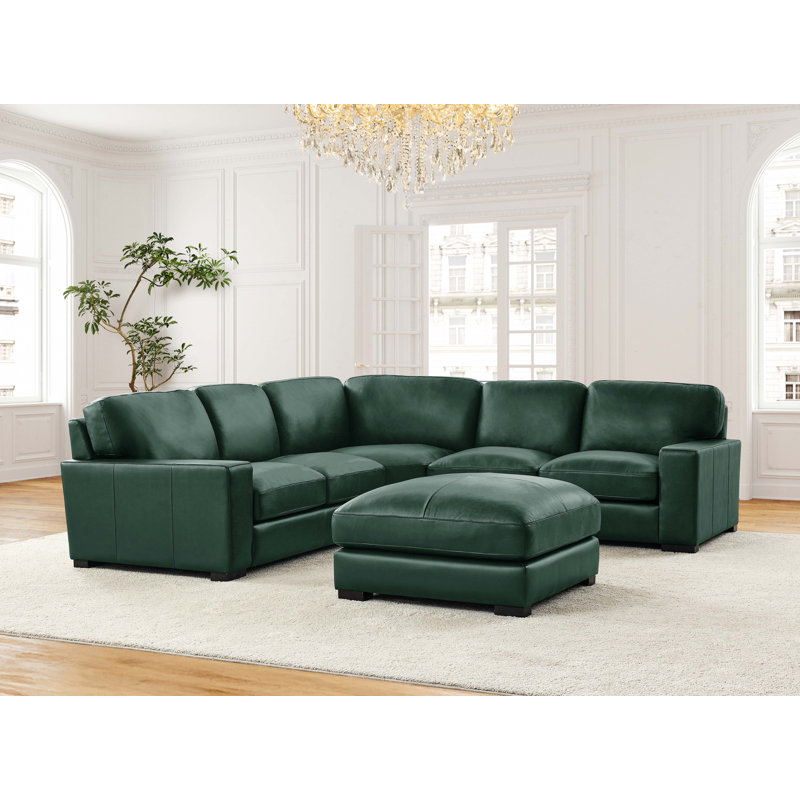Canapé modulaire rembourré 4 pièces Kimesville, Cuir véritable vert