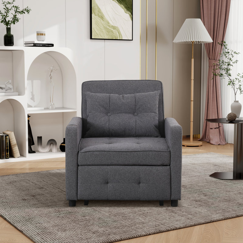 Fauteuil convertible l 31,48 po capitonné, Polyester gris