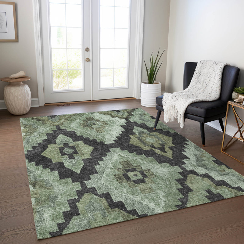Tapis intérieur / extérieur Xhevrie lavable à la machine, Rectangle 10 pi x 14 pi