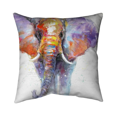 Colorful walking elephant - 20"x20" Throw pillow cover - Poly twill - Print on demand