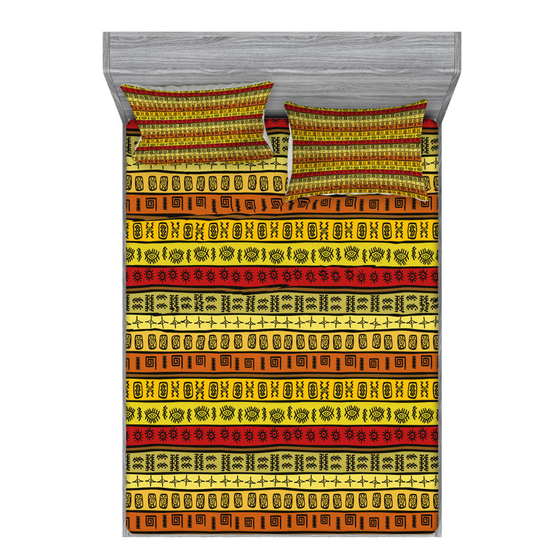 Microfiber Geometric Sheet Set, Full/Double Sheet Set with Fitted Sheet