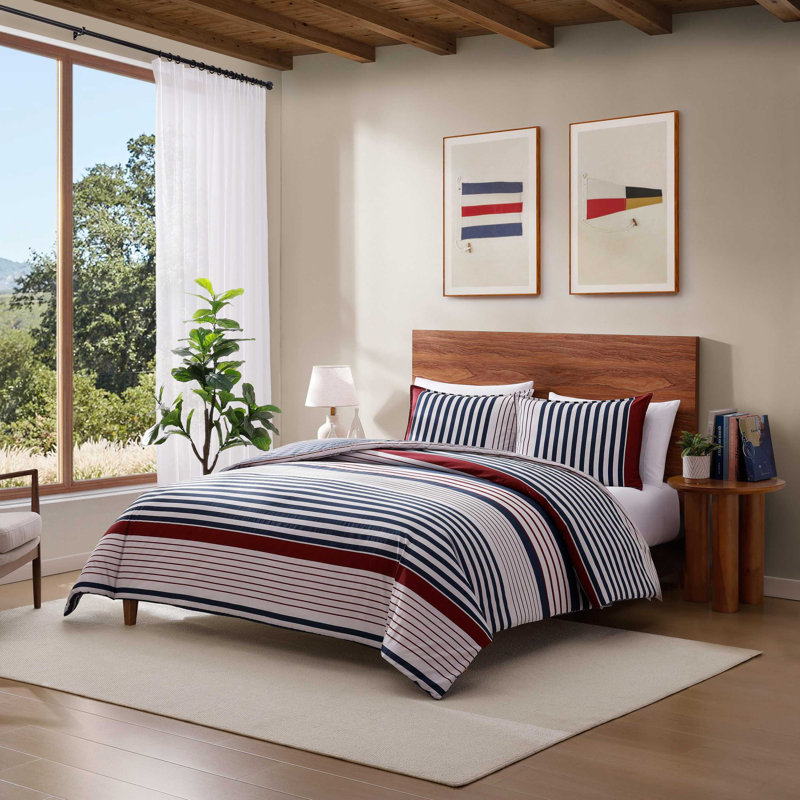 Ensemble d'édredon réversible en coton Tommy Hilfiger Brooklyn, Édredon pour lit simple + 1 taie décorative stan