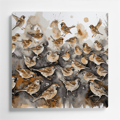 Birds House Sparrow Beige Metal Wall Art