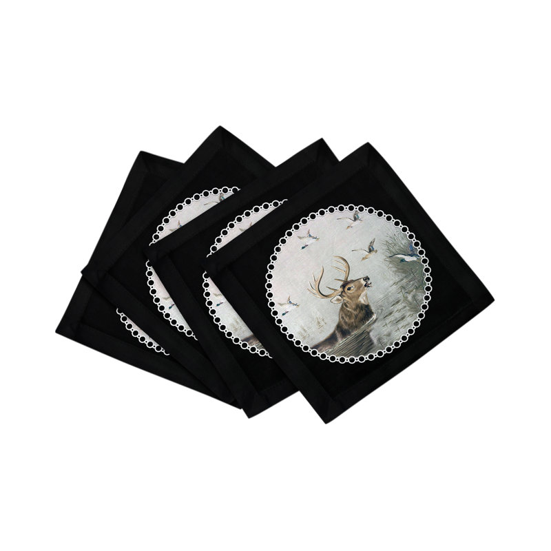 English Stag Cotton Sateen Cocktail Napkins, Black