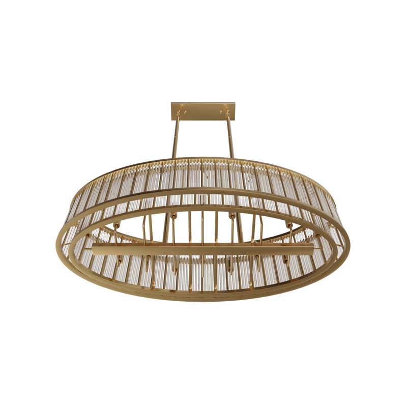 Waldorf Metal And Glass Rod Oval Chandelier, Antique Brass