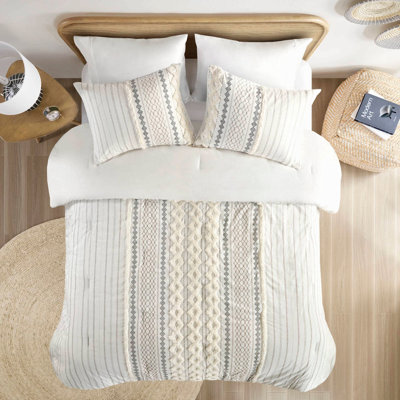 Ensemble d'édredon en coton avec chenille ivoire très grand / très grand californien