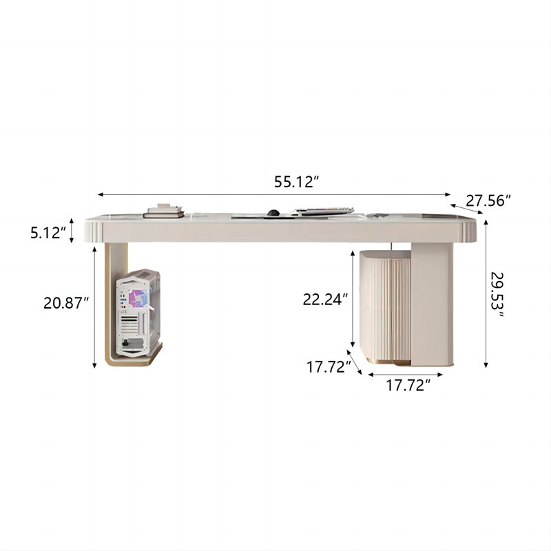 Bureau de luxe simple en pierre frittée haut de gamme, 6 tiroirs, H 29,53 po x l 55,12 po x P 27,56 po