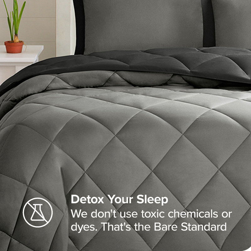 Diamond Quilting Reversible Down Alternative Comforter Set, Queen , Black