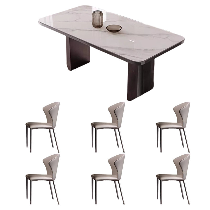 Light luxury designer home dining table and chair, 29.5"H x 62.9"L x 33.4"W, White