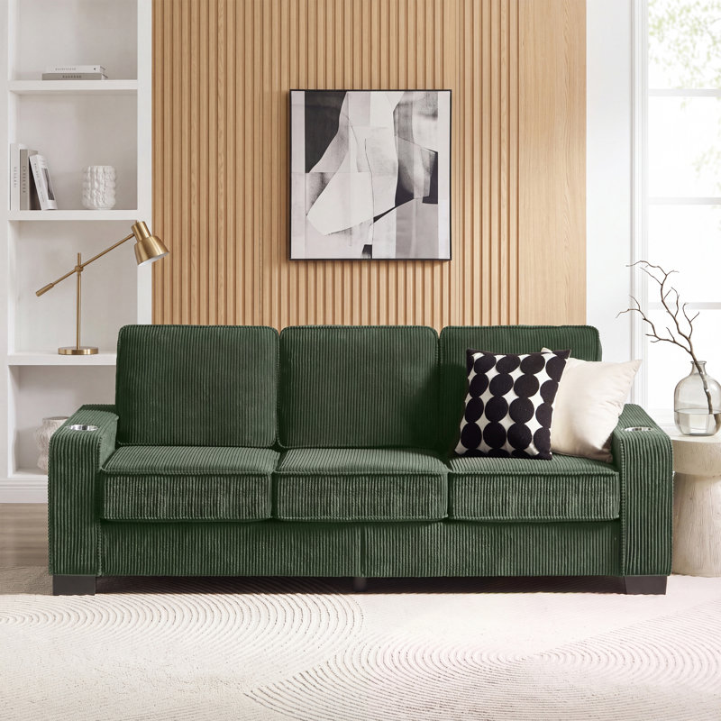 3 Seater Corduroy Sofa, Green