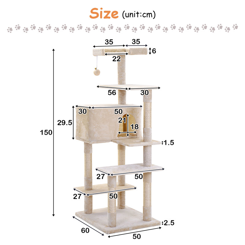 Velda 150cm H Cat Tree, Beige