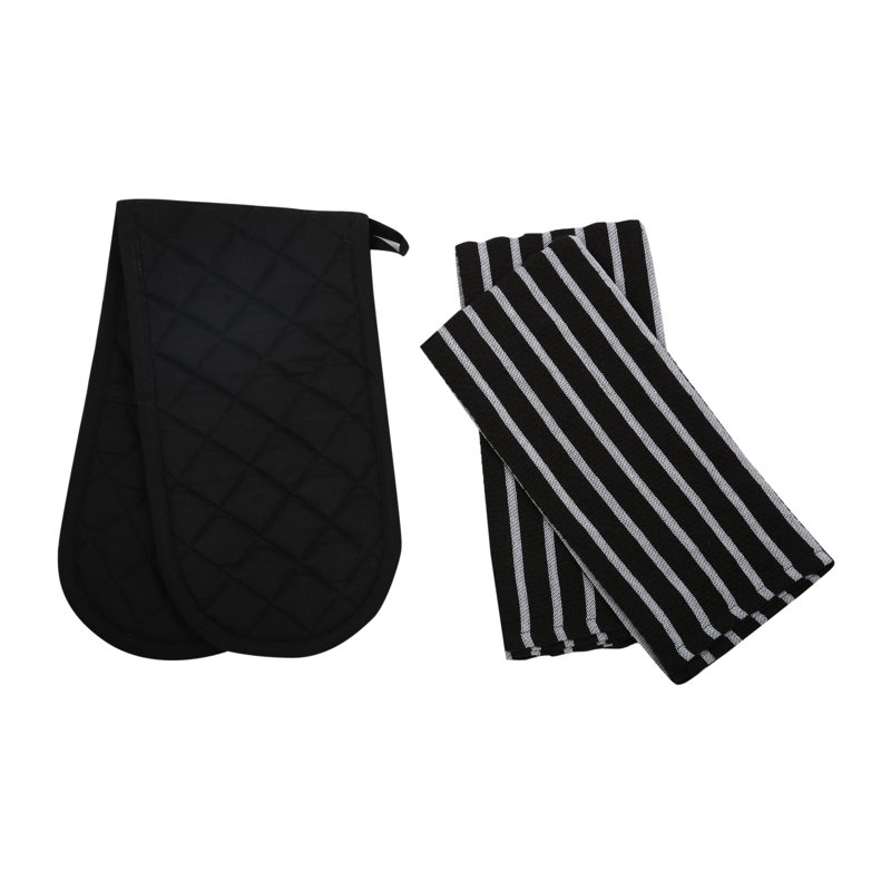 Brambly Cottage Striped Potholder & Oven Mitt Set, Black