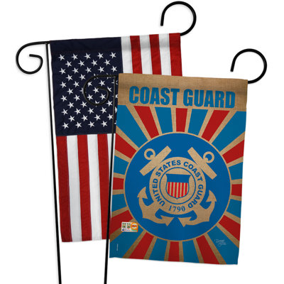 Applique murale décorative américaine à 2 faces en polyester à 2 faces de 19 po x 13 po coast guard drapeau de jardin