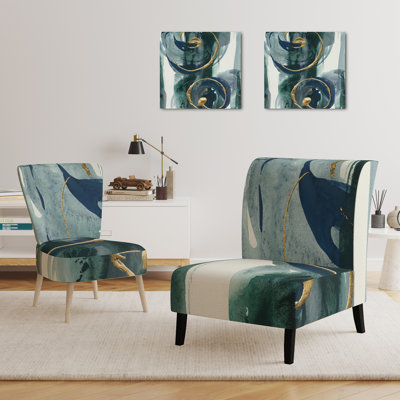 Mettalic Indigo and Gold II - Glam Upholstered Slipper Chair by East Urban Home