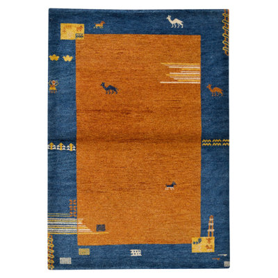Tapis rouille et bleu marine de haute qualité noué à la main