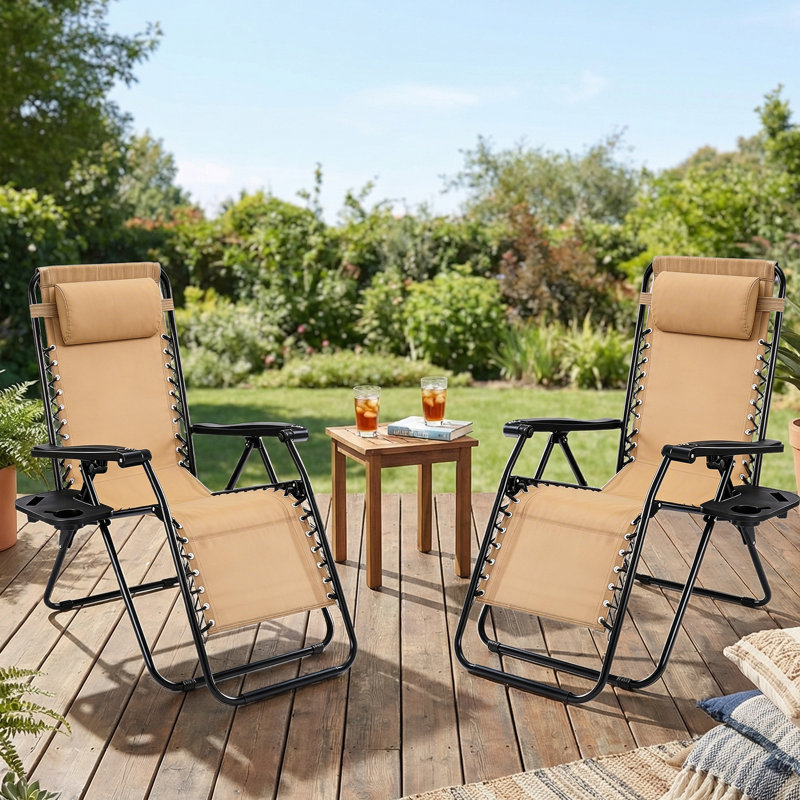 Anais Reclining Folding Zero Gravity Chair (Set of 2), Khaki