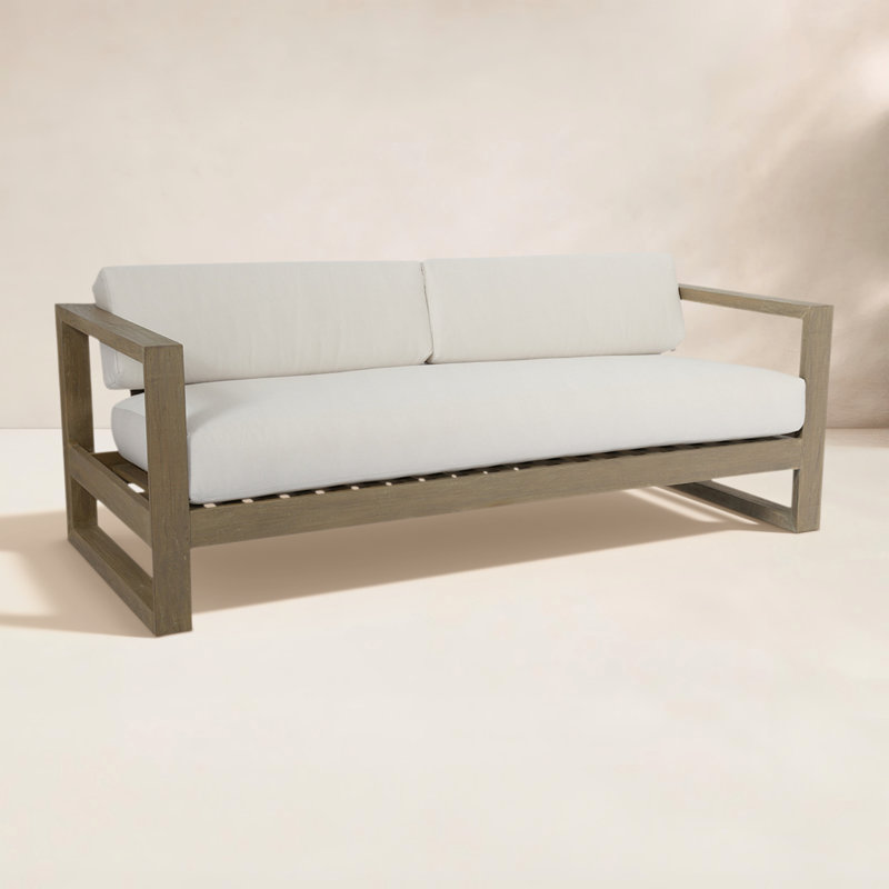 Coastal Teak Patio Sofa with Sunbrella Cushions, Canvas Canvas Sunbrella®