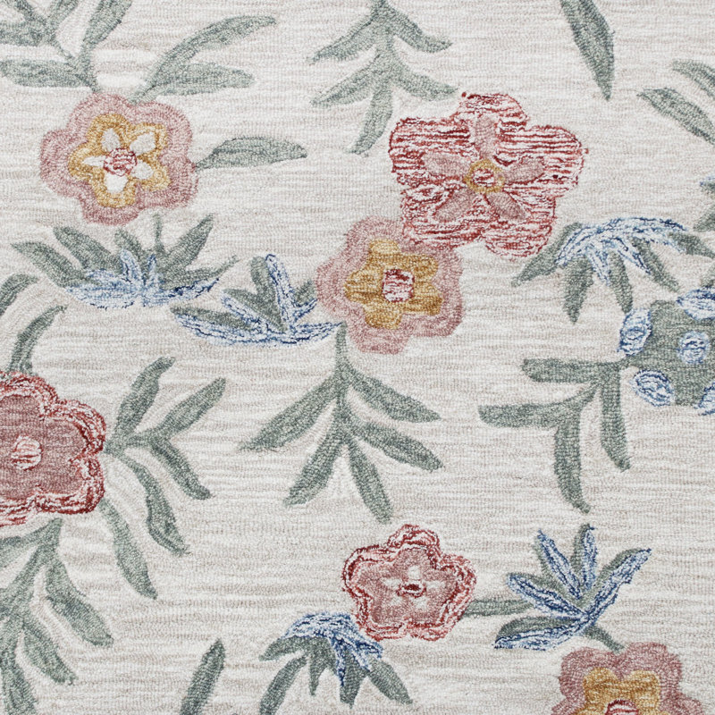 Hand Tufted Wool Floral Indoor Rug, Round 4'