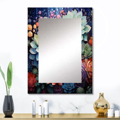 Vert succulent bleu vert Serenade III - décor de miroir mural unique succulent, grand miroir traditionnel, impression d'art en métal