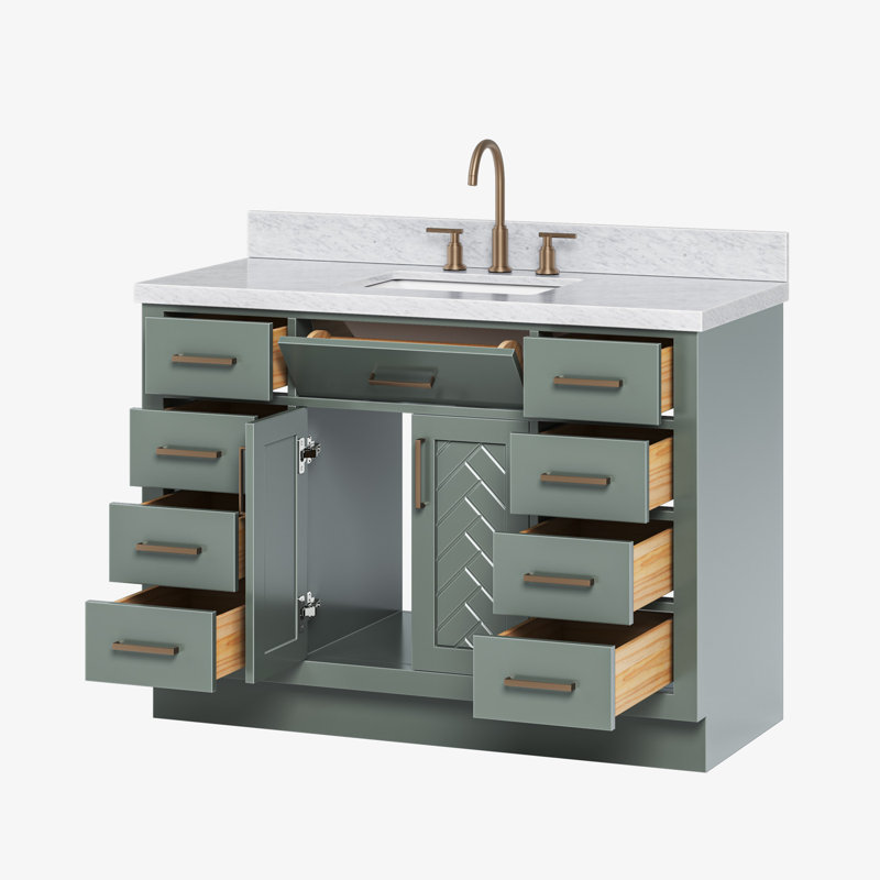 Tidworth 48'' Solid Wood Single Bathroom Vanity with 1.5'' Carrara Marble Top Sink, Rectangular, Vintage Green