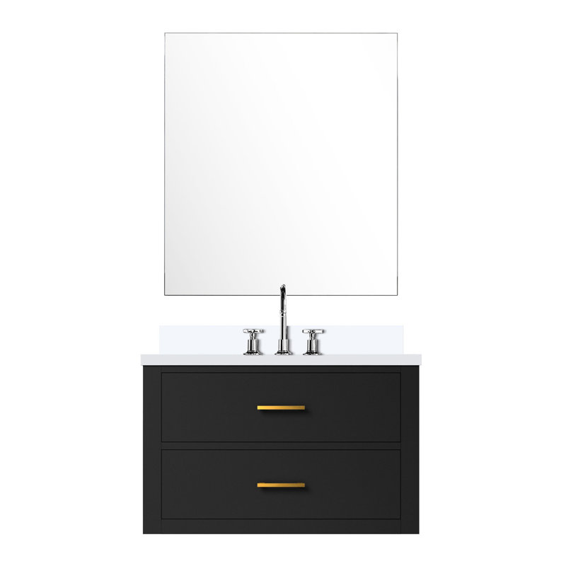 Noir 30 po Meuble-lavabo X 22 avec comptoir en marbre de culture, robinet et miroir de 28 po inclus, Noir