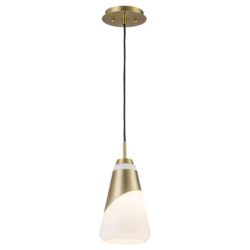 Luminaire suspendu cône doré moderne de 6 pouces avec abat-jour en verre blanc laiteux