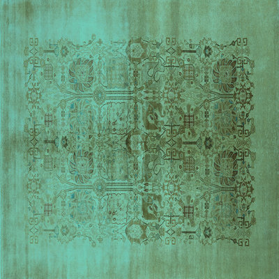 Tapis en laine / polyester damassé tissé à la machine en bleu sarcelle / brun