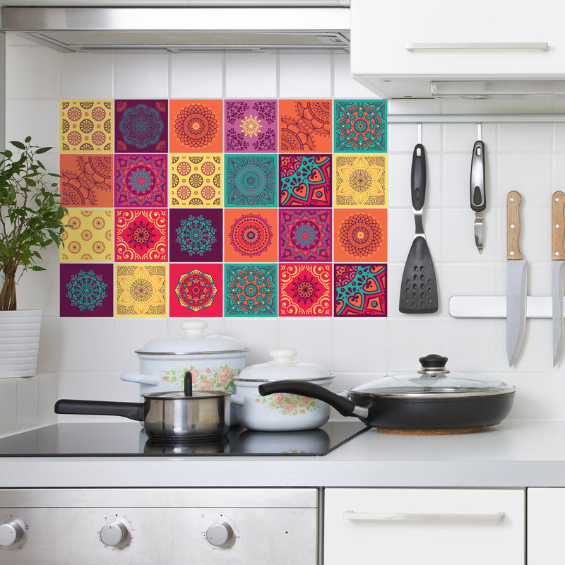 Colorful Mandala Tiles Wall Stickers - 10 cm x 10 cm - 24 pcs