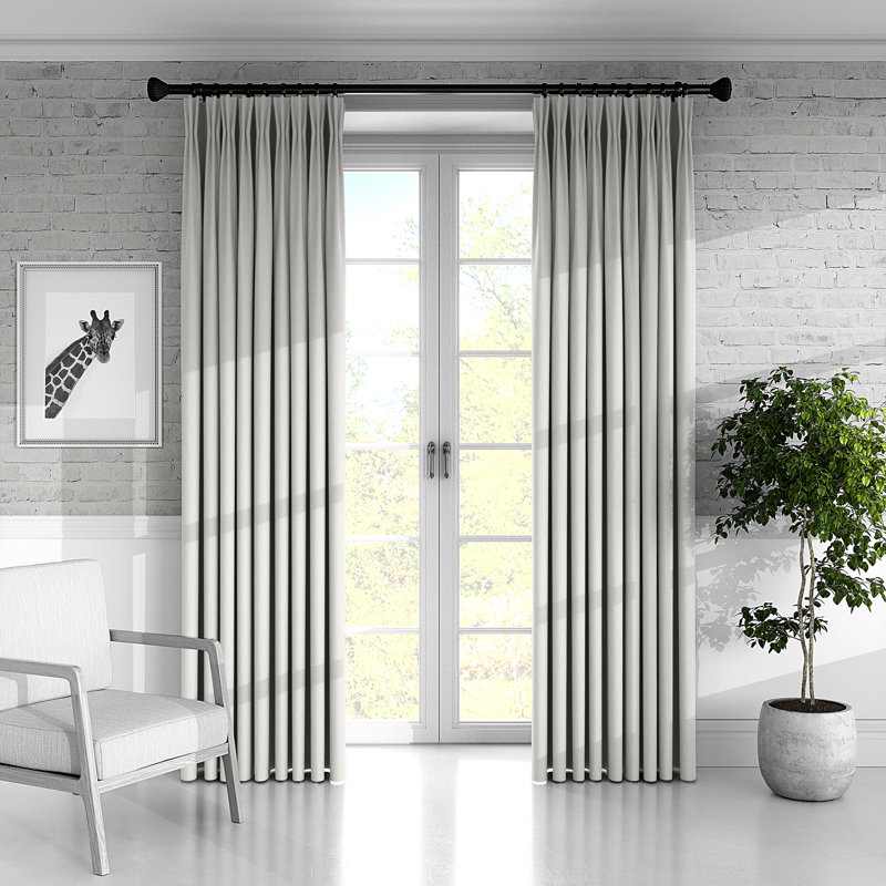 Plush Room Darkening Pinch Pleat Single Curtain Panel, 40" W x 144" L, Ivory