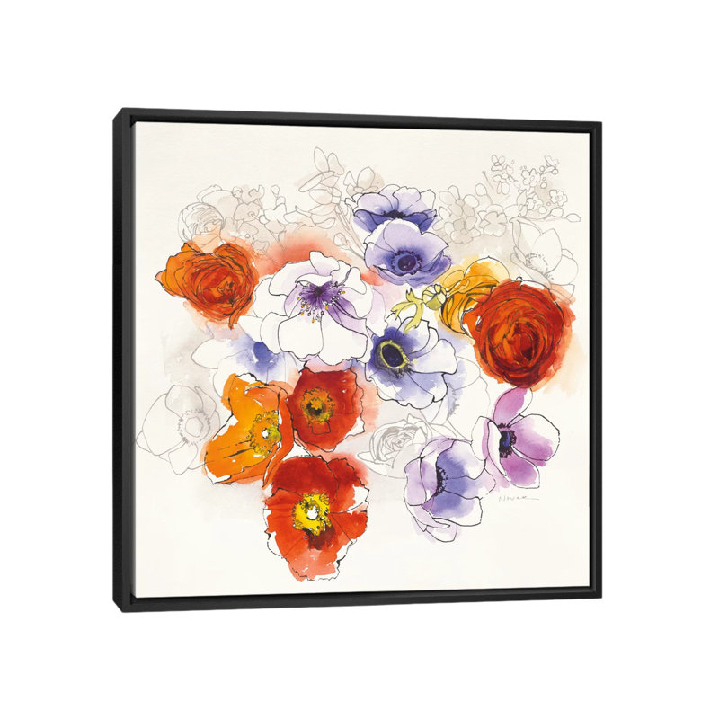 Fleurs spring, impression sur toile tendue, H 18 po x l 18 po x P 1,5 po, Toile encadrée noire, Pas de tapis
