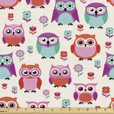 Charith Owls Happy Hipster Modern Repeated Animals Pattern Illustration Multi-Purpose Fabric