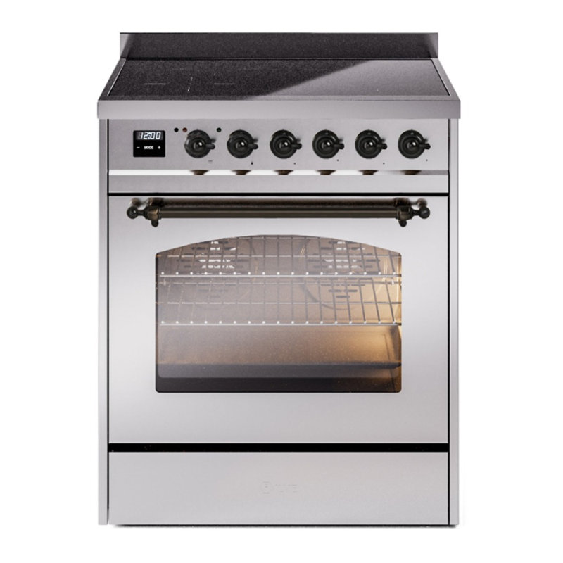 ILVE Nostalgie II Series 30 inch Induction Range with 4 Induction Elements (Glass Door), Stainless Steel/Bronze