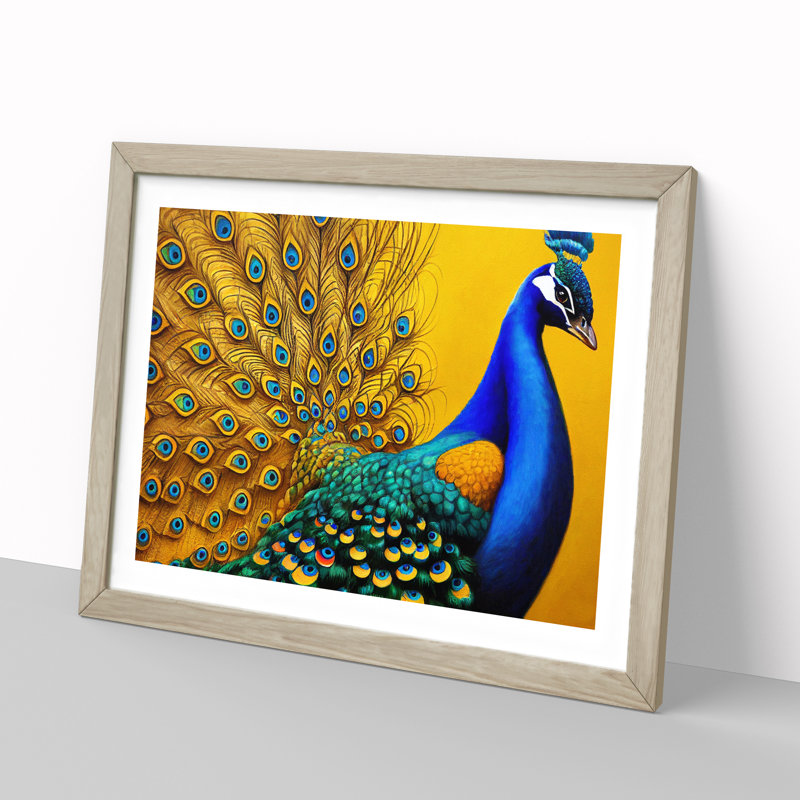 Superb Peacock - Framed Print, 34cm H x 46cm W x 2cm D, Oak