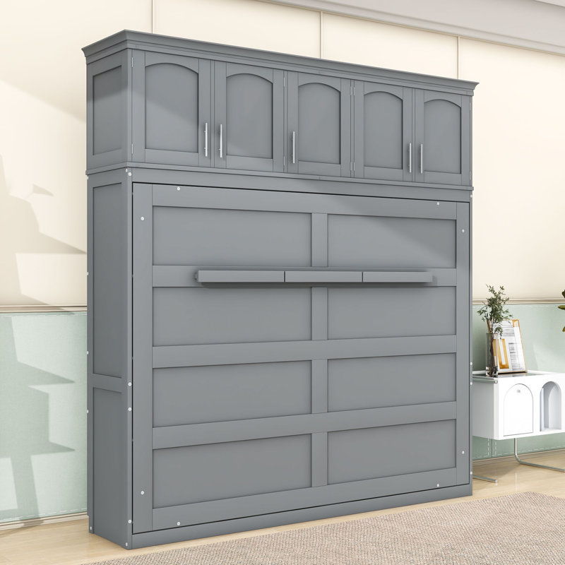 Murphy Bed with Space-Saving Comfort Shelves, Gray, Full / Double